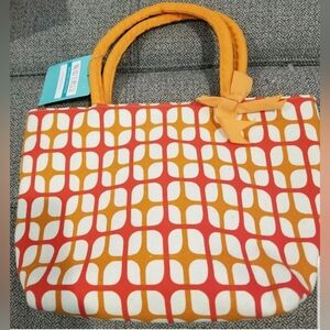 NWT Waverly Orange Red W/Bow Insulated Lunch Tote, 13x9x4”